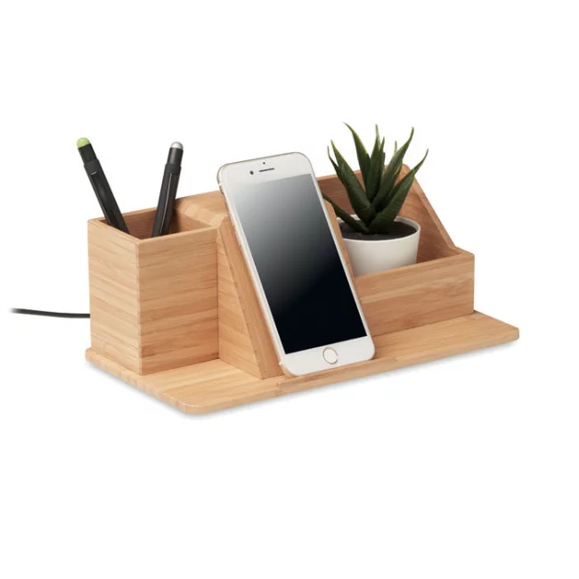 Organisateur de bureau en bambou avec induction Groovy