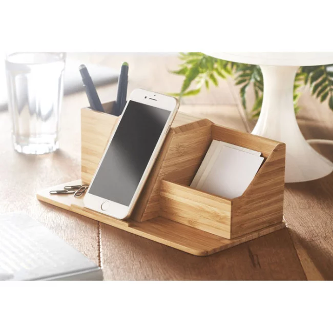 Organisateur de bureau en bambou avec induction Groovy