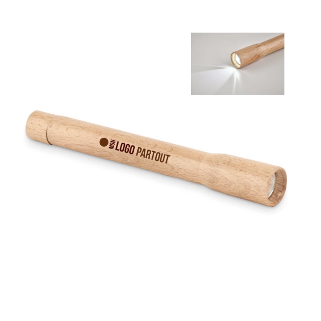 Lampe torche en bois publicitaire Teles