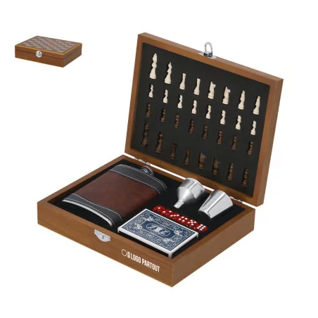 Coffret cadeau personnalisé flasque et jeux Menzie 