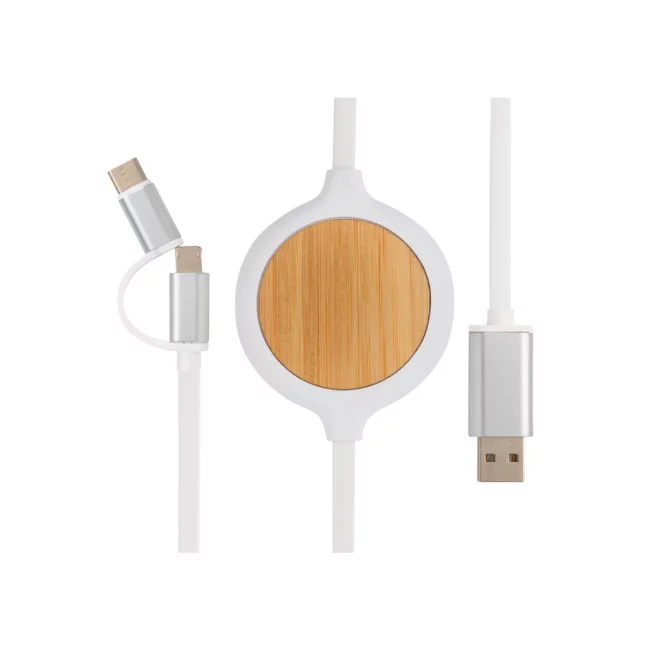 Câble de charge personnalisable 3 en 1 en Bambou 