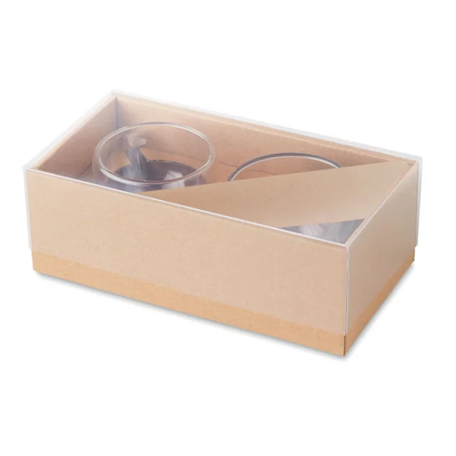 Set de 2 tasses en verre double paroi et bambou 90 ml