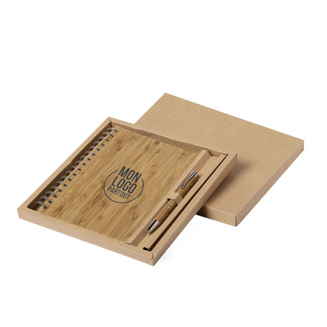 Coffret carnet A5 et stylo bille en bambou Hecan 