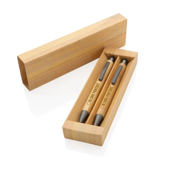 Set de stylos personnalisés en bambou avec coffret