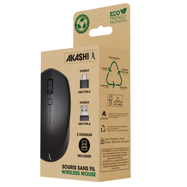 Souris sans fil personnalisable (USB-A + USB-C) Akashi ®