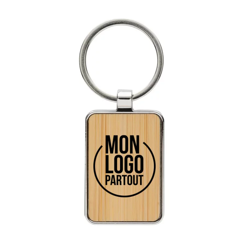 Porte-clés rectangulaire en alliage de zinc RCS et bambou 