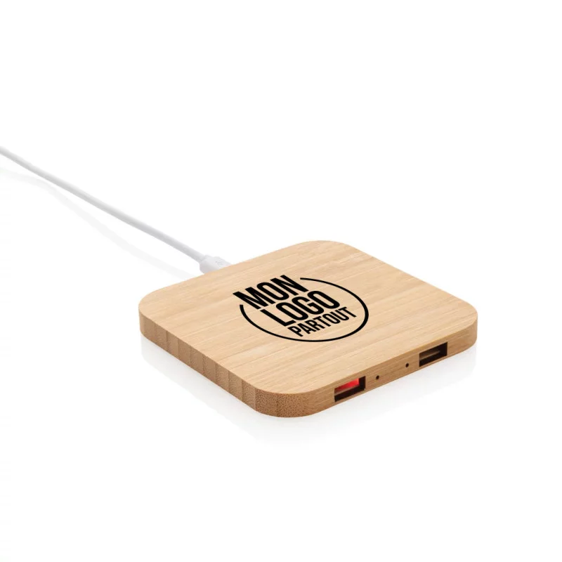 Chargeur personnalisable sans fil et USB en bambou 5W 
