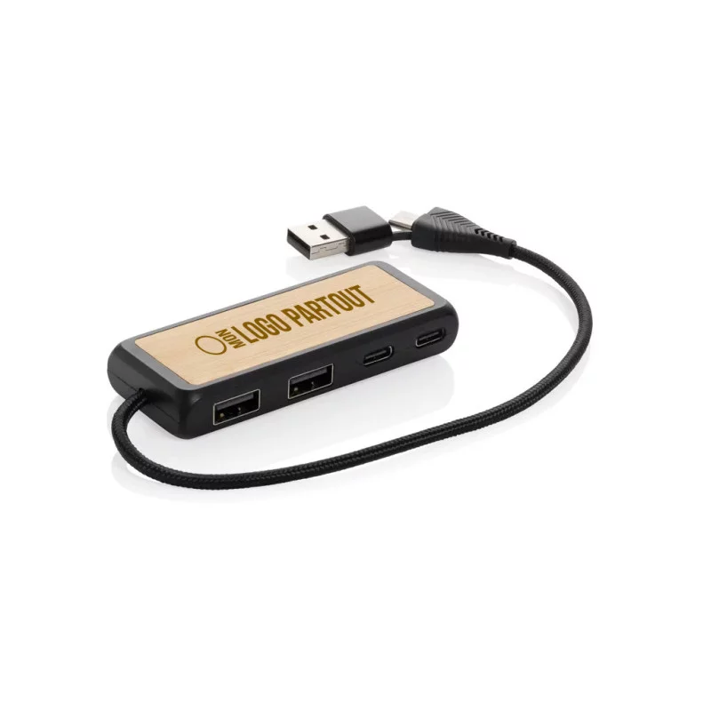 Hub USB à double entrée en plastique et en bambou Link 