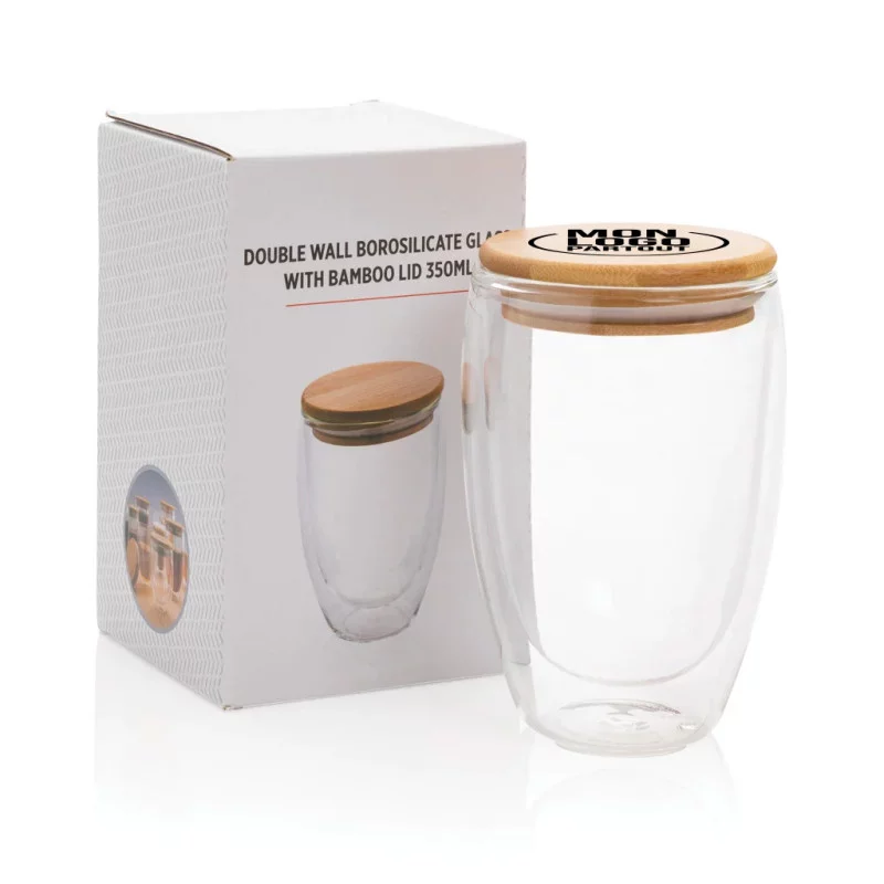 Verre double paroi avec couvercle en bambou 350ml 
