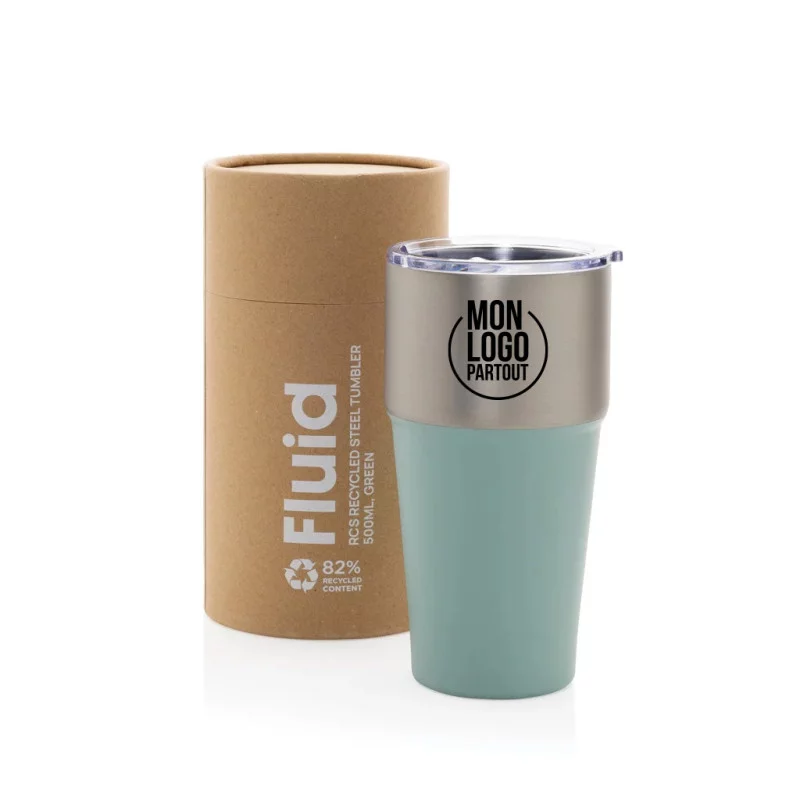 Mug isotherme publicitaire en acier recyclé RCS Fluid 500ml 