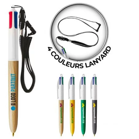 Stylo BIC ® 4 Couleurs Wood Style Lanyard 
