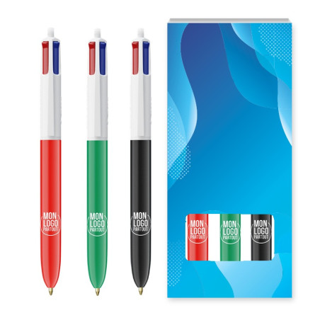 Boîte personnalisable avec trois stylos Bic ® 4 couleurs 