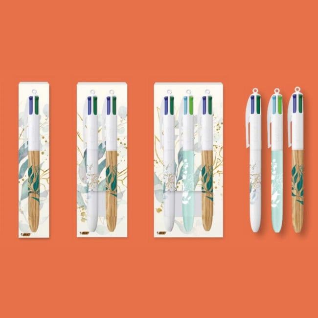Boîte personnalisable avec trois stylos Bic ® 4 couleurs 