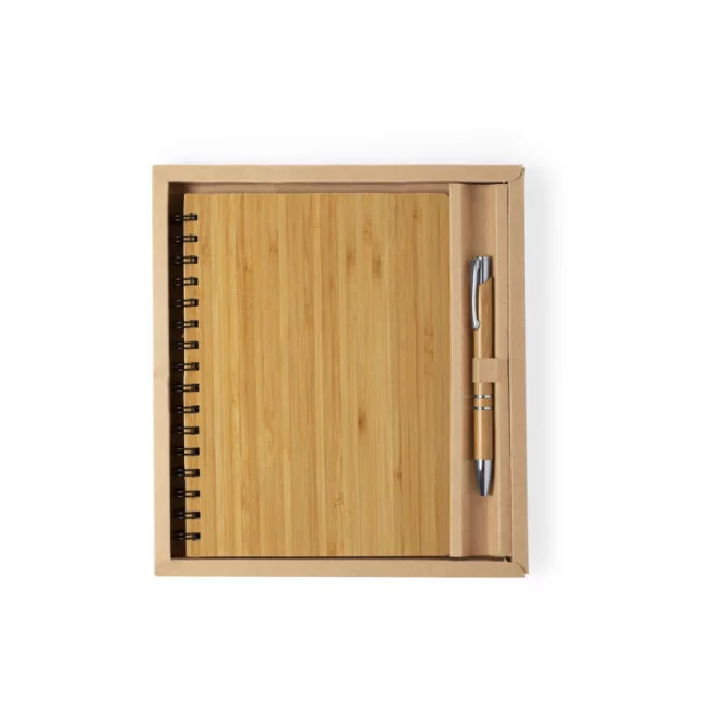 Coffret carnet A5 et stylo bille en bambou Hecan