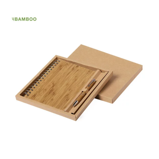 Coffret carnet A5 et stylo bille en bambou Hecan