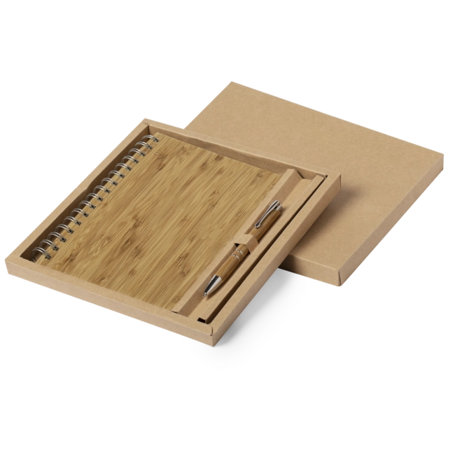 Coffret carnet A5 et stylo bille en bambou Hecan