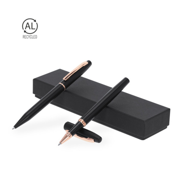 Coffret stylo et roller en aluminium recyclé Mobex 