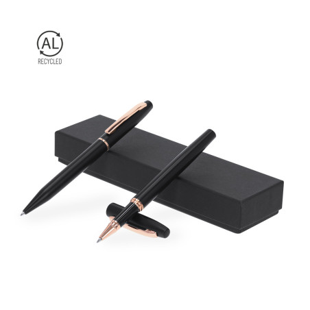 Coffret stylo et roller en aluminium recyclé Mobex 