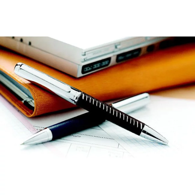 Stylo personnalisé chrome et cuir Premier 