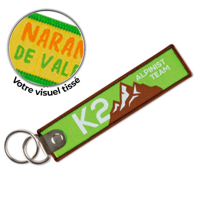Porte-clés flamme tissé rPET double anneau 