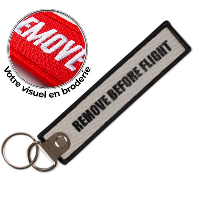 Porte-clés flamme brodé double anneau 