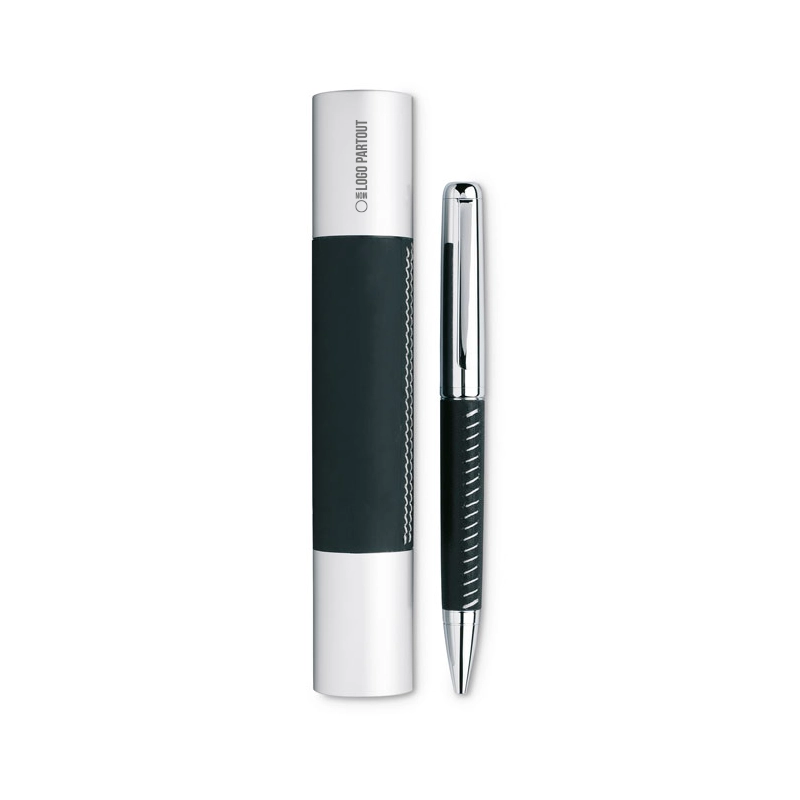 Stylo personnalisé chrome et cuir Premier 