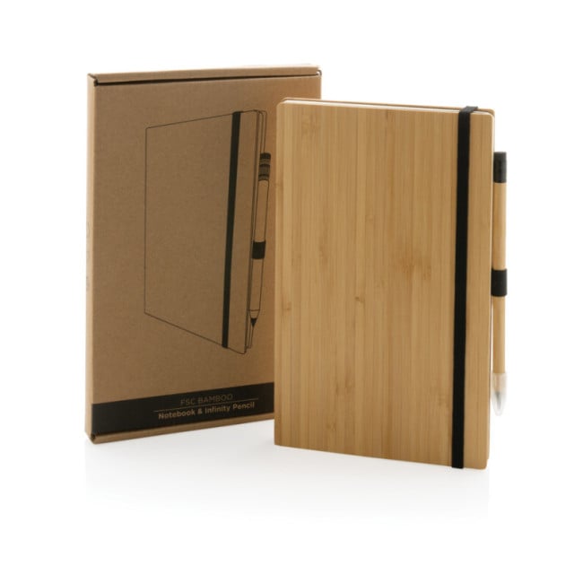 Set publicitaire avec carnet et crayon infini en bambou 