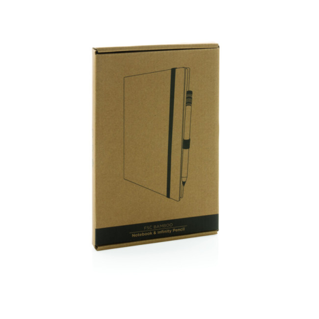 Set publicitaire avec carnet et crayon infini en bambou 