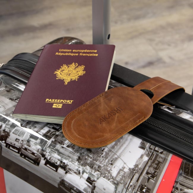 Étiquette bagage personnalisable en cuir véritable Akashi ®